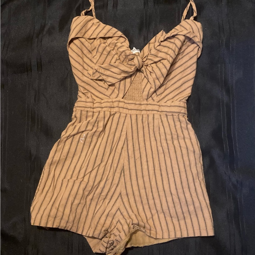 Japna Tan and Black Bodysuit Shorts with Plunging V-neckline